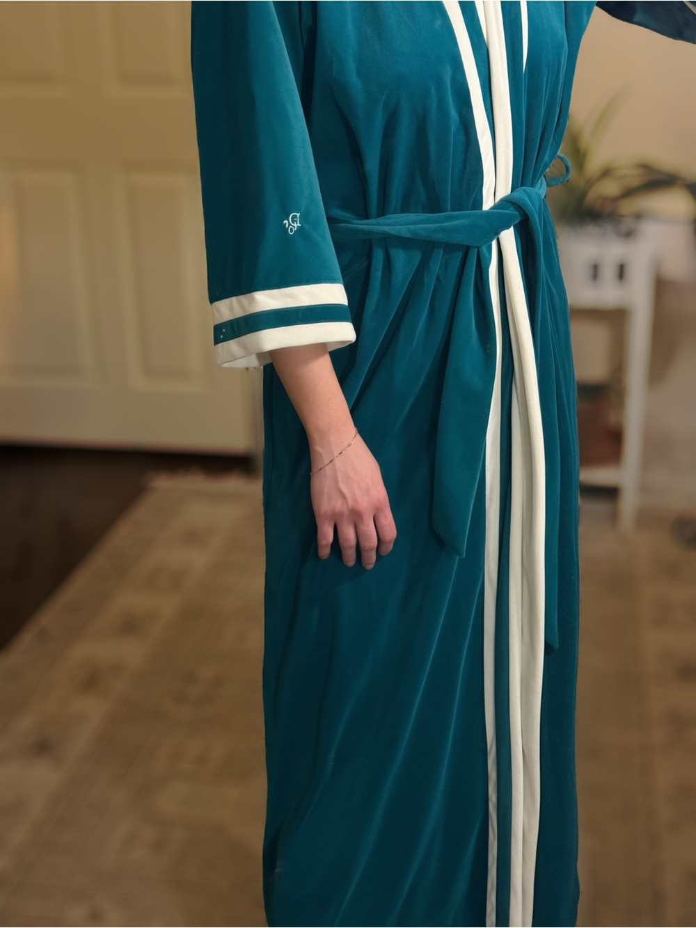 Vintage Christian Dior Lounge Wear Robe Blue Ivory Small